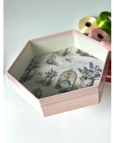 Коробка шестигранна для зефіру  - ніжно-рожева 