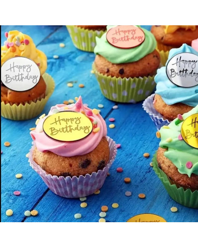 Топер для десертів акриловий Happy Birthday - коло 