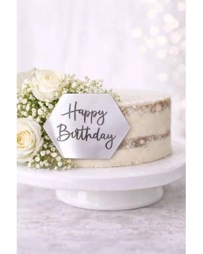 Топер для десертів акриловий Happy Birthday - шестикутник 