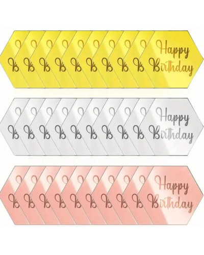 Топер для десертів акриловий Happy Birthday - шестикутник 